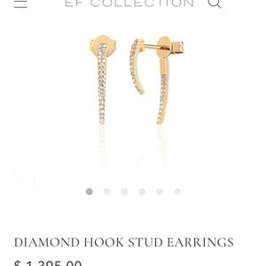 EF Collection Gold Diamond Stud Hook Earrings - Yellow Gold - Pair